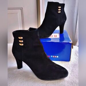 Anne Klein Black Ankle Boots with Gold Buttons